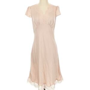 Ep Yaying Silk Garden Party Mini Cocktail Dress Lace Scalloped Hem M Pink
